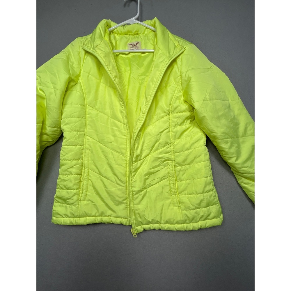 Faded Glory Puffer Jacket Polyester Lunar Glow Neon Yellow L 12-14 Womens